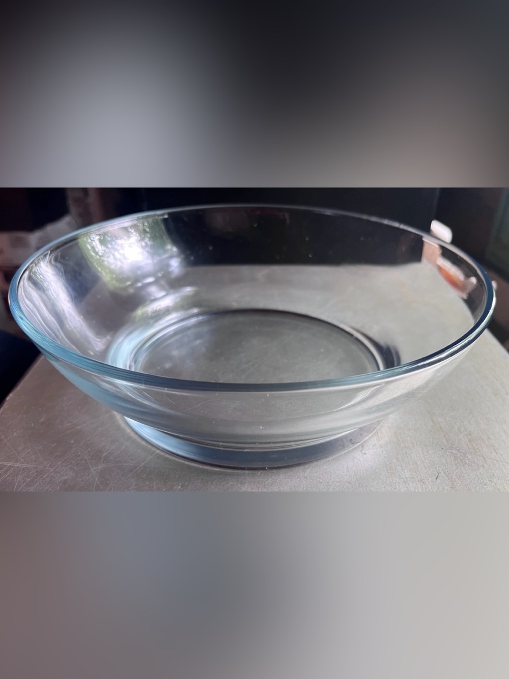 Clear Glass Footed Serving Bowl 9.5” Round Low Profile Centerpiece Decor